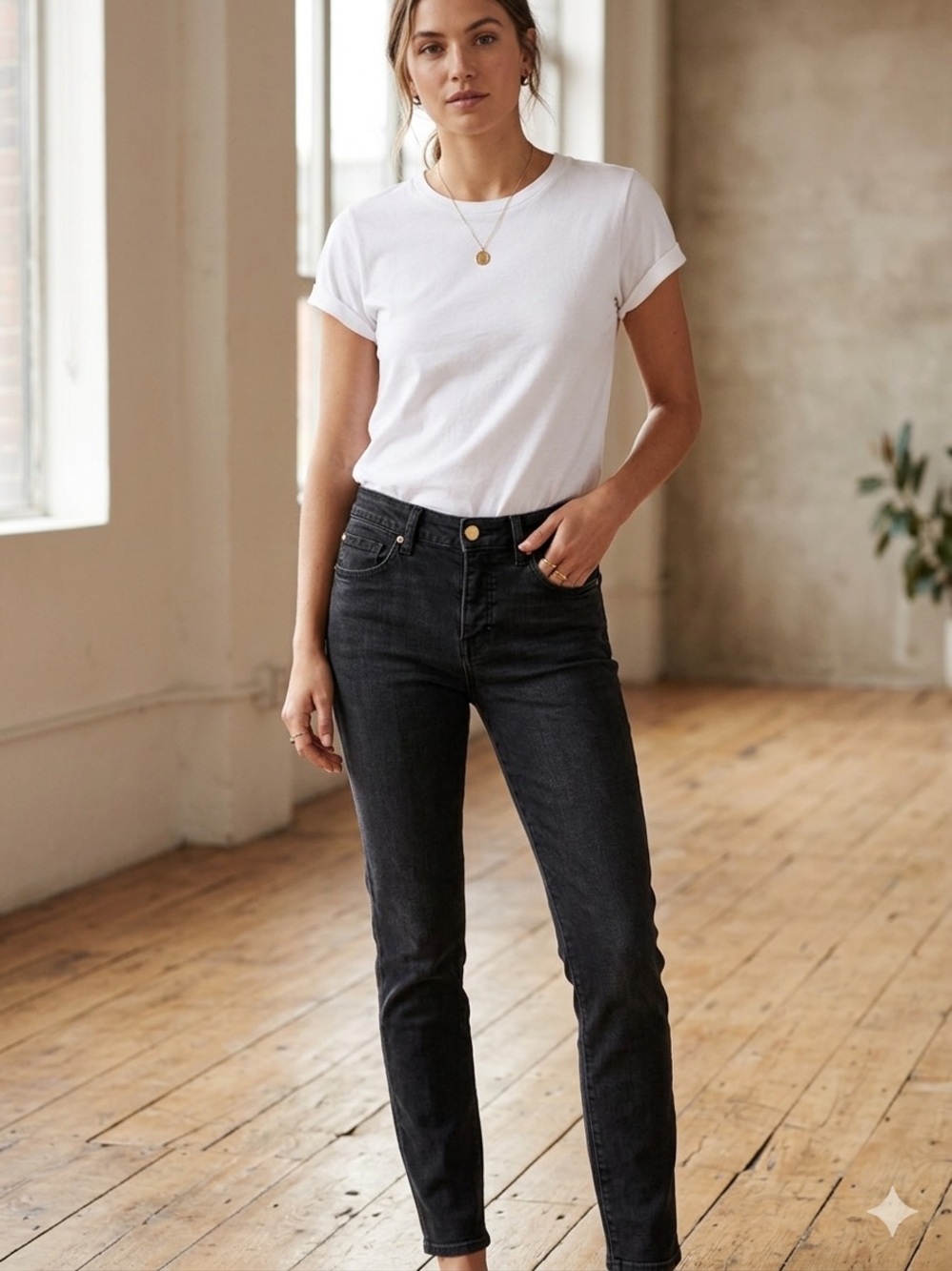 Sezane Black Skinny Jeans with Subtle Fading